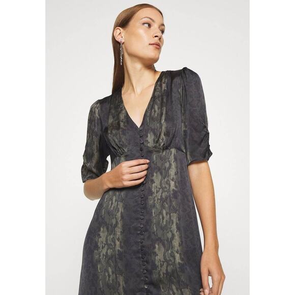 New AllSaints Kota Masala Mini Dress Forest Green V-Neck Short Sleeve Sz 8 US - Picture 1 of 9